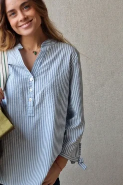 Blusa rayas con botones azul