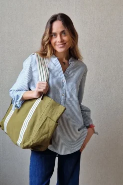 Blusa rayas con botones azul