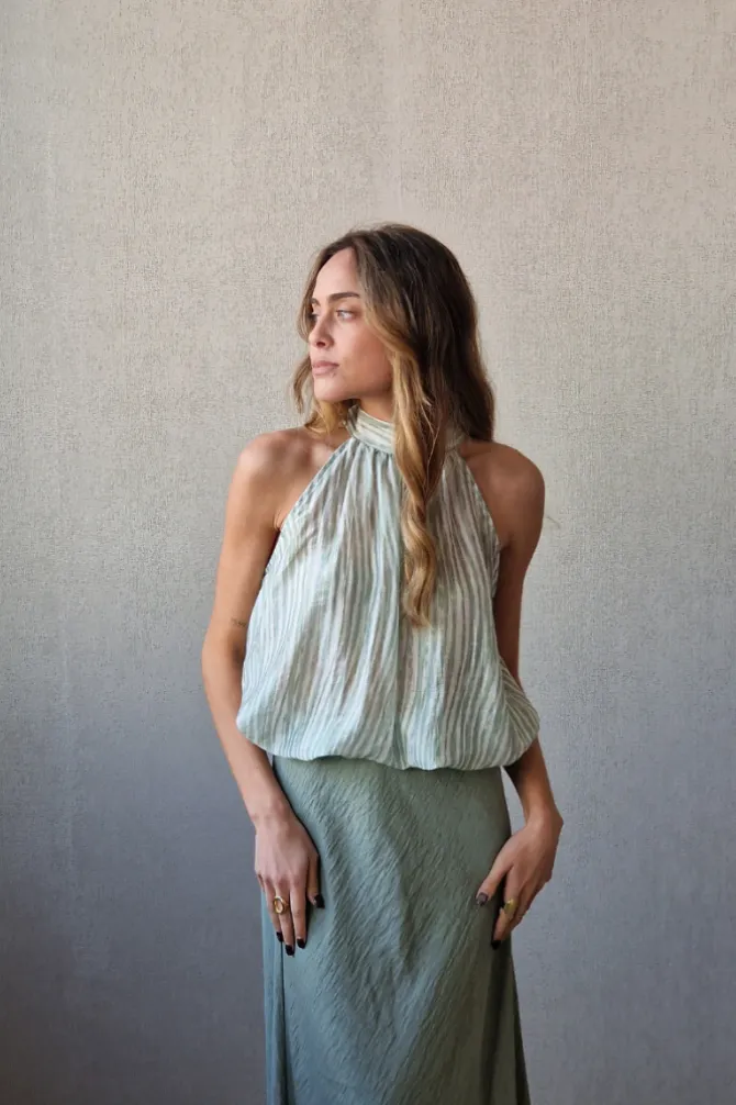 Blusa rayas verde salvia