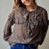 Blusa tipo gasa de flores negra