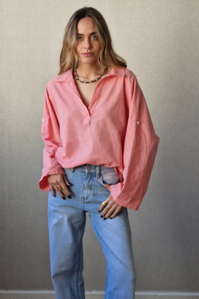 Blusa tipo lino coral