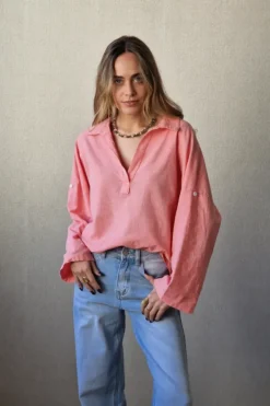 Blusa tipo lino coral