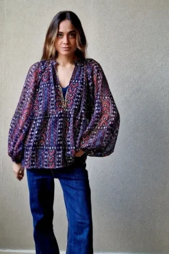 Blusa transparente de gasa azul marino