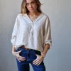 Blusa vichy con botones beige
