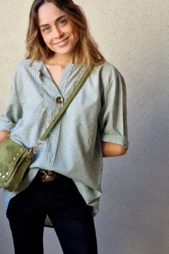 Blusa vichy cuello Mao verde