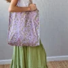 Bolsa de yute color rosa y pistacho con telas estampadas