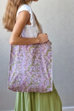Bolsa de yute color rosa y pistacho con telas estampadas