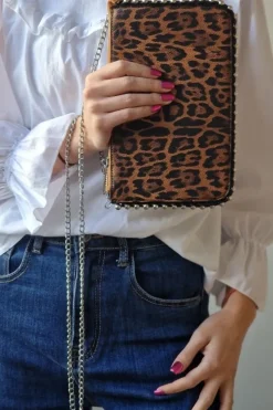 Bolso bandolera tachas animal print marrón
