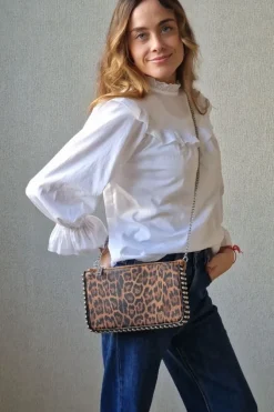 Bolso bandolera tachas animal print marrón