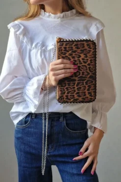 Bolso bandolera tachas animal print marrón