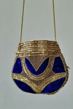 Bolso bombonera azul y dorada