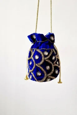 Bolso bombonera azulón y dorada