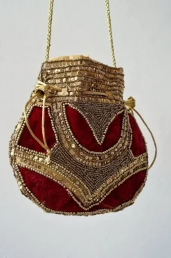 Bolso bombonera granate y dorada