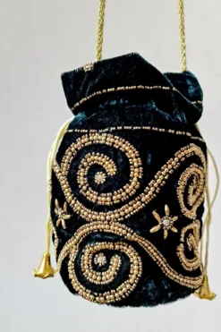 Bolso bombonera verde botella y dorada