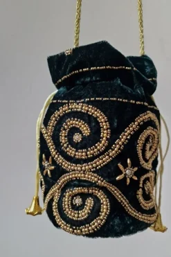 Bolso bombonera verde y dorada