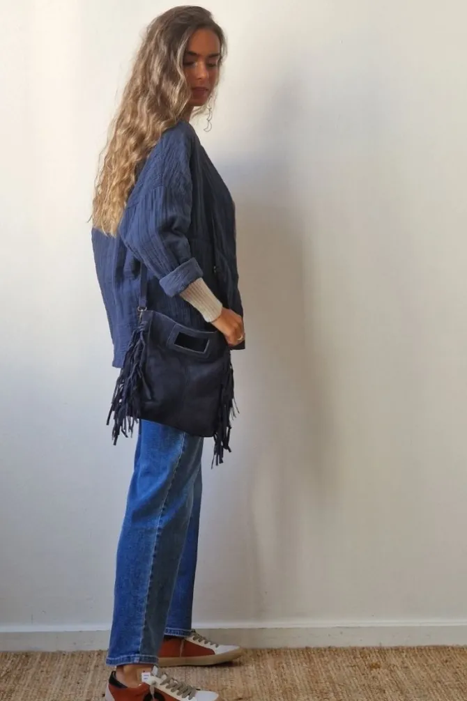 Bolso de ante con flecos azul marino