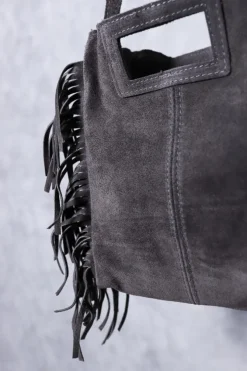 Bolso de ante con flecos gris
