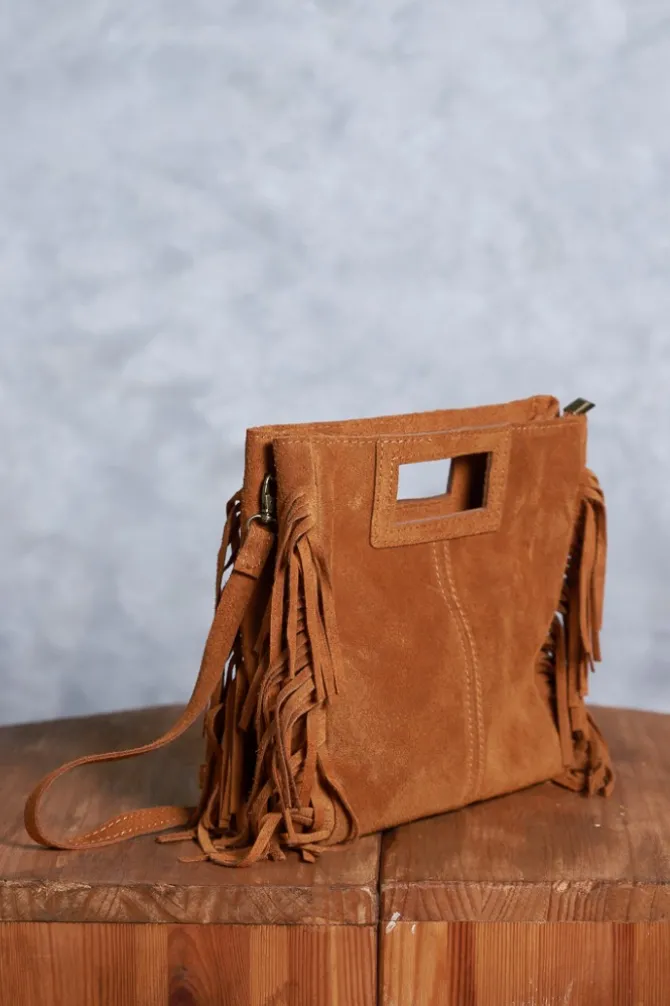 Bolso de ante con flecos camel