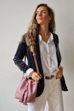 Bolso de piel tipo bombonera rosa