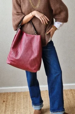 Bolso de piel trenzada granate