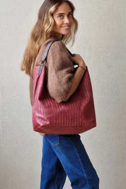 Bolso de piel trenzada granate