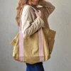 Bolso loneta camel con asas crudas