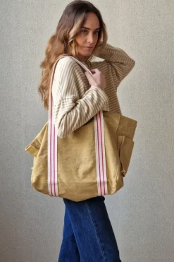 Bolso loneta camel con asas crudas