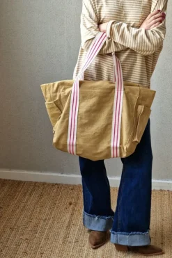 Bolso loneta camel con asas crudas