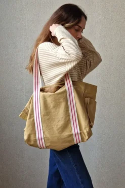 Bolso loneta camel con asas crudas