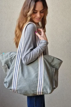 Bolso loneta gris con asas crudas