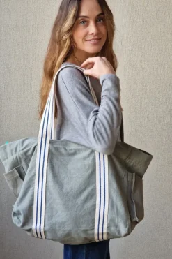 Bolso loneta gris con asas crudas