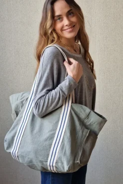 Bolso loneta gris con asas crudas