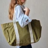 Bolso loneta verde militar con asas crudas