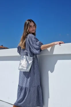 Bolso mini de piel plata bombonera night