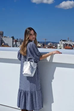 Bolso mini de piel plata bombonera night