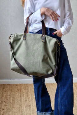 Bolso oversize de loneta verde