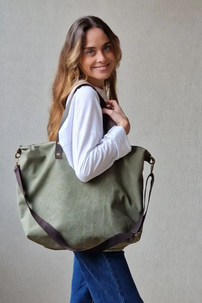 Bolso oversize de loneta verde