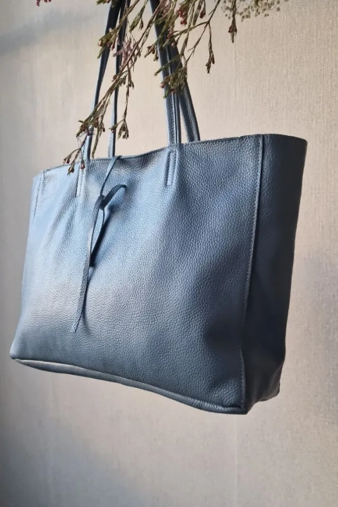 Bolso shopping con cremallera azul nude