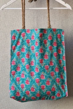 Bolso turquesa y fresa telas indias y yute
