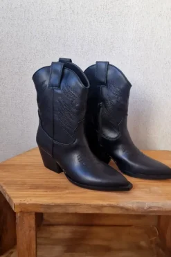 Botines negros tacón cowboy bordados