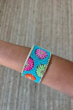 Brazalete ajustable azul flores