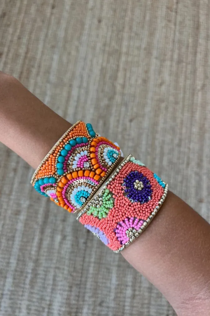 Brazalete ajustable naranja flores