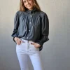 Camisa cuello alto fruncido gris