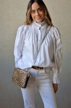 Camisa cuello alto volante blanco