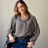 Camisa de cuadros vichy con volante negro