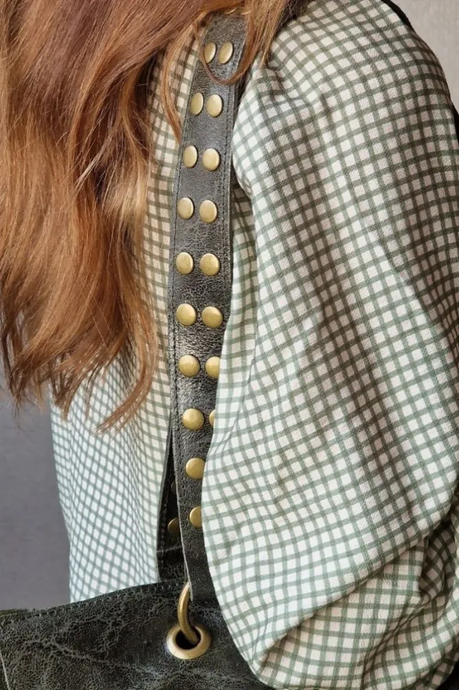 Camisa de cuadros vichy con volante verde