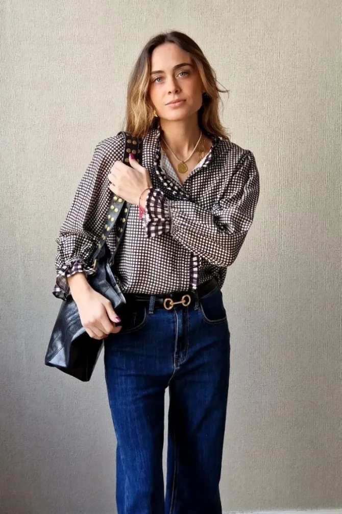 Camisa de cuadros vichy con volante negro