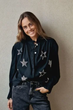 Camisa de estrellas brillos negra