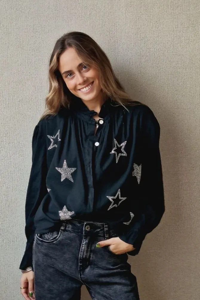 Camisa de estrellas brillos negra
