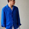 Camisa de lino hombre azulón